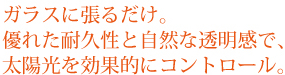 ガラスに張るだけ。優れた耐久性と自然な透明感で、太陽光を効果的にコントロール。